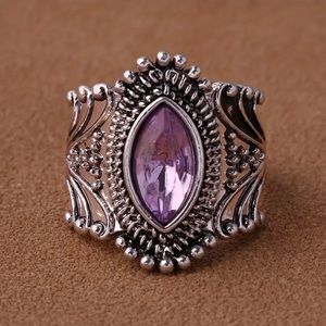 Purple Crystal and Silver Vintage Style Ring